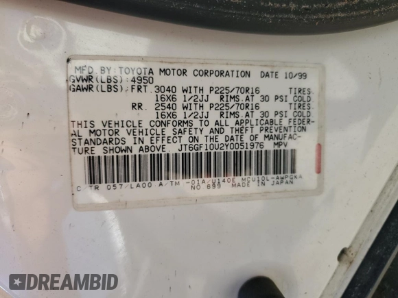 2000 Lexus RX 300 with VIN JT6GF10U2Y0051976, listed as a Copart auction lot 75421064 with 212,719 mi miles and Non Repairable. Bid and sale history available at carsss.com. Image 14.