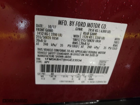 2017 Ford Explorer Platinum with VIN 1FM5K8HT8HGE23534, listed as a Copart auction lot 51412075 with 127,911 mi miles and Salvage Title. Bid and sale history available at carsss.com. Image 13.