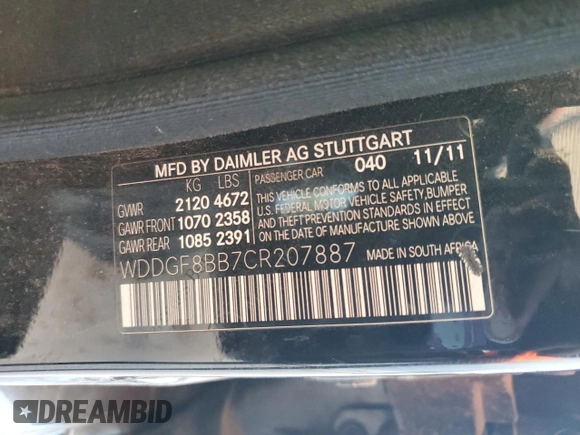 2012 Mercedes-Benz C 300 Sport with VIN WDDGF8BB7CR207887, listed as a Copart auction lot 62177525 with 158,417 mi miles and Salvage title. Bid and sale history available at DreamBid. Image 12.