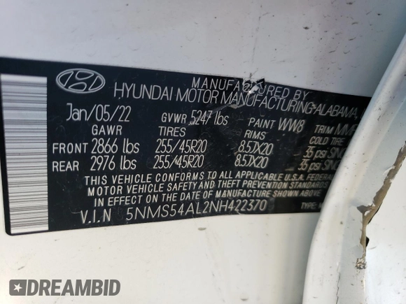 2022 Hyundai Santa Fe Calligraphy with VIN 5NMS54AL2NH422370, listed as a Copart auction lot 71980322 with 11,053 mi miles. Bid and sale history available at carsss.com. Image 15.