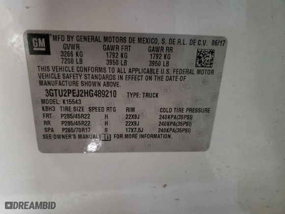 2017 GMC Sierra 1500 Denali with VIN 3GTU2PEJ2HG489210, listed as a Copart auction lot 45372365 with 78,358 mi miles and Clean Title. Bid and sale history available at carsss.com. Image 12.