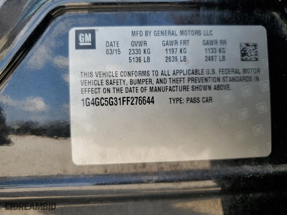 2015 Buick LaCrosse Leather with VIN 1G4GC5G31FF276644, listed as a Copart auction lot 71491194 with 94,546 mi miles and Salvage Title. Bid and sale history available at carsss.com. Image 12.