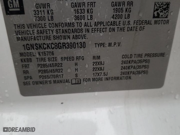 2016 Chevrolet Tahoe LTZ with VIN 1GNSKCKC8GR390130, listed as a Copart auction lot 86486834 with 127,213 mi miles and Salvage Title. Bid and sale history available at carsss.com. Image 13.