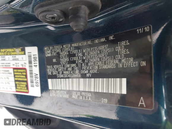 2011 Toyota Sienna LE AAS with VIN 5TDKK3DC4BS094456, listed as a IAAI auction lot 41956894 with 176,882 mi miles. Bid and sale history available at carsss.com. Image 9.