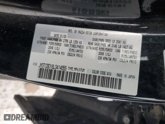 2020 Mazda CX-9 Grand Touring with VIN JM3TCBDY8L0414655, listed as a Copart auction lot 43123215 with 173,465 mi miles and Salvage Title. Bid and sale history available at carsss.com. Image 14.