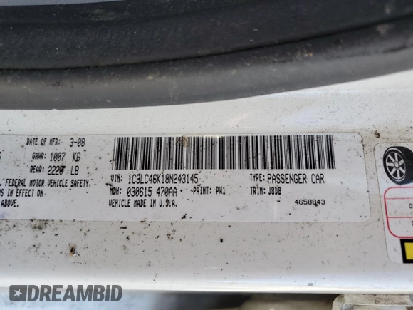2008 Chrysler Sebring LX with VIN 1C3LC46K18N243145, listed as a Copart auction lot 73216604 with 196,354 mi miles and Salvage Title. Bid and sale history available at carsss.com. Image 15.