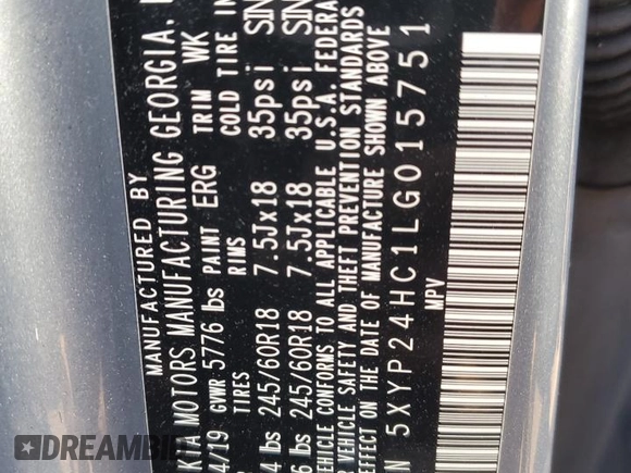 2020 Kia Telluride LX z VIN 5XYP24HC1LG015751, wystawiony jako Copart lot #50350765 z przebiegiem 108 842 mil mil oraz Szkoda całkowita • Salvage title. Historia ofert i sprzedaży dostępna na DreamBid. Obrazek 12.