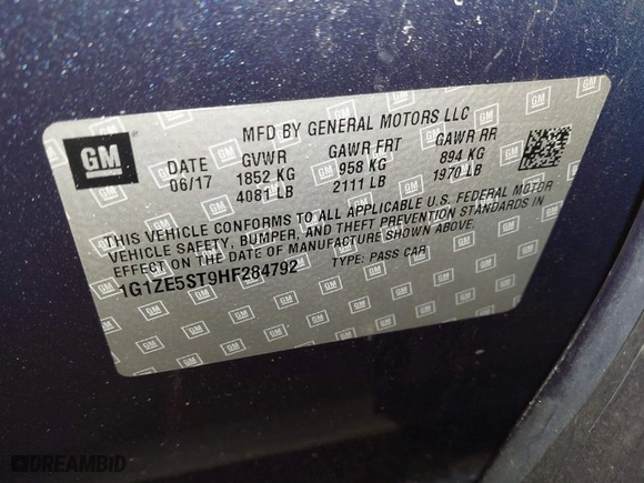 2017 Chevrolet Malibu LT with VIN 1G1ZE5ST9HF284792, listed as a IAAI auction lot 41641493 with 118,595 mi miles. Bid and sale history available at carsss.com. Image 9.