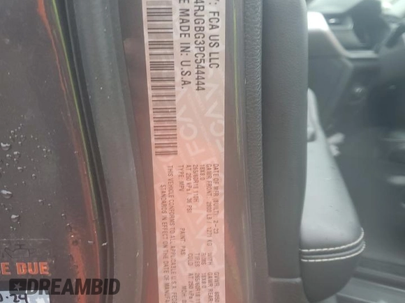 2023 Jeep Grand Cherokee Limited with VIN 1C4RJGBG3PC544444, listed as a Copart auction lot 51910505 with 36,923 mi miles and Salvage title. Bid and sale history available at DreamBid. Image 13.