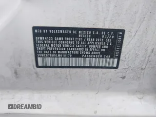 2020 Volkswagen Jetta S z VIN 3VWCB7BU5LM018170, wystawiony jako IAAI lot #41915030 z przebiegiem 83 566 mil mil oraz . Historia ofert i sprzedaży dostępna na DreamBid. Obrazek 9.