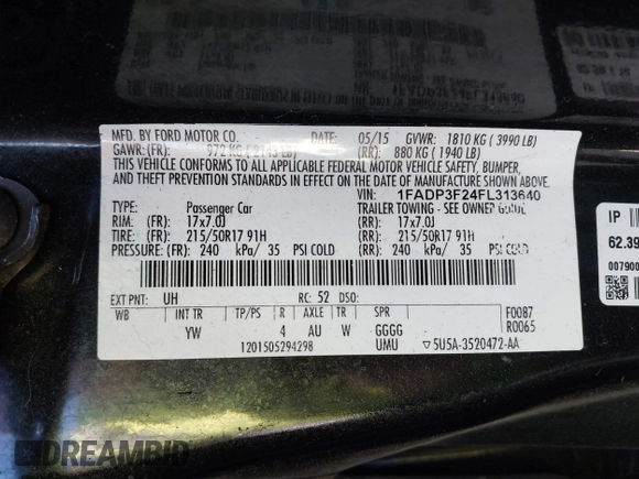 2015 Ford Focus SE with VIN 1FADP3F24FL313640, listed as a IAAI auction lot 41651845 with 146,390 mi miles. Bid and sale history available at carsss.com. Image 9.