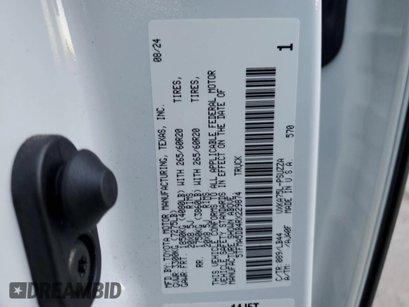 2024 Toyota Tundra 1794 Edition with VIN 5TFMA5DB4RX229874, listed as a Copart auction lot 41369945 with 6,835 mi miles and Salvage title. Bid and sale history available at DreamBid. Image 12.