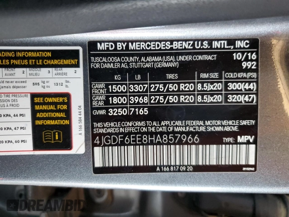 2017 Mercedes-Benz GLS 450 with VIN 4JGDF6EE8HA857966, listed as a Copart auction lot 48589635 with 82,496 mi miles and Salvage Title. Bid and sale history available at DreamBid. Image 14.