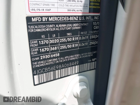 2008 Mercedes-Benz R 3.5L с VIN 4JGCB56E98A068449, выставлен на аукционе IAAI как лот 42307263 с пробегом 143 409 миль миль и . История ставок и продаж доступна на DreamBid. Изображение 9.
