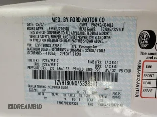 2007 Ford Mustang Deluxe with VIN 1ZVHT80NX75328511, listed as a Copart auction lot 59463055 with Not provided miles and Salvage title. Bid and sale history available at DreamBid. Image 12.