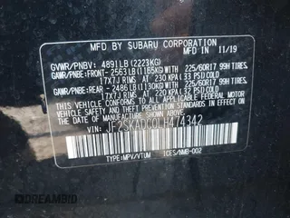 2020 Subaru Forester with VIN JF2SKADC0LH474342, listed as a IAAI auction lot 42093051 with 34,612 mi miles and . Bid and sale history available at DreamBid. Image 9.