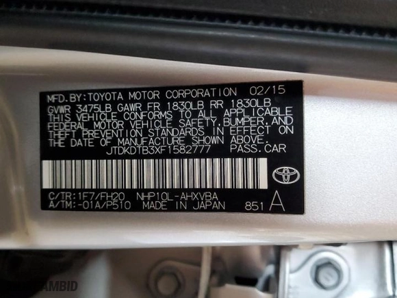 2015 Toyota Prius c One with VIN JTDKDTB3XF1582777, listed as a Copart auction lot 47987325 with 123,109 mi miles and Salvage Title. Bid and sale history available at carsss.com. Image 13.
