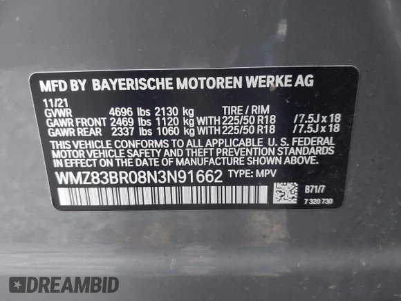 2022 MINI Countryman Cooper S with VIN WMZ83BR08N3N91662, listed as a IAAI auction lot 41949237 with 39,291 mi miles and . Bid and sale history available at DreamBid. Image 9.