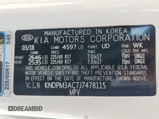 2018 Kia Sportage LX with VIN KNDPM3AC7J7478115, listed as a Copart auction lot 50639255 with 87,530 mi miles and Clean Title. Bid and sale history available at carsss.com. Image 12.