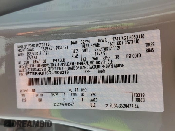 2024 Ford Ranger XLT z VIN 1FTER4GH3RLE06218, wystawiony jako Copart lot #61241395 z przebiegiem 11 739 mil mil oraz Szkoda całkowita • Salvage title. Historia ofert i sprzedaży dostępna na DreamBid. Obrazek 12.