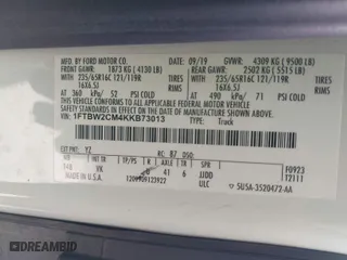 2019 Ford Transit Van with VIN 1FTBW2CM4KKB73013, listed as a IAAI auction lot 41852863 with 96,255 mi miles. Bid and sale history available at carsss.com. Image 9.