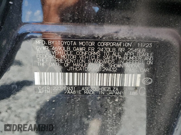 2024 Lexus IS 300 with VIN JTHCA1D20R5129432, listed as a Copart auction lot 51518945 with 8,182 mi miles and Salvage title. Bid and sale history available at DreamBid. Image 12.