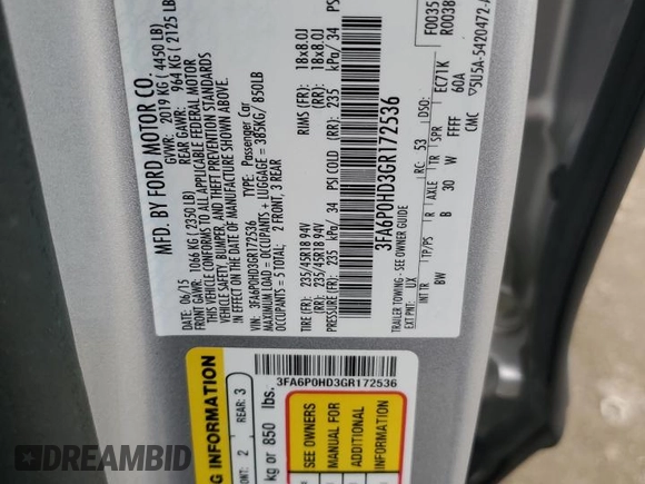 2016 Ford Fusion SE с VIN 3FA6P0HD3GR172536, выставлен на аукционе Copart как лот 54696395 с пробегом 81 529 миль миль и Списание • Salvage title. История ставок и продаж доступна на DreamBid. Изображение 12.