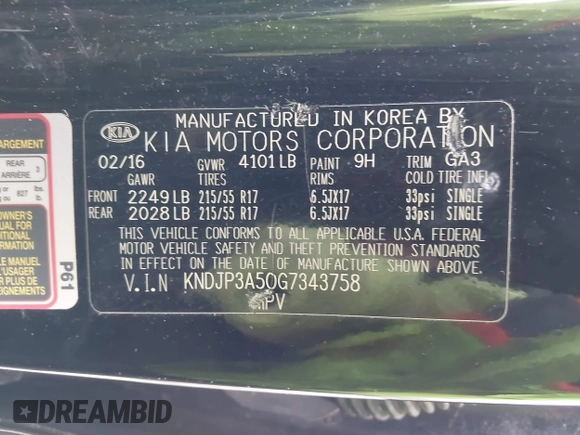 2016 Kia Soul + with VIN KNDJP3A50G7343758, listed as a IAAI auction lot 41908741 with 62,000 mi miles. Bid and sale history available at carsss.com. Image 9.