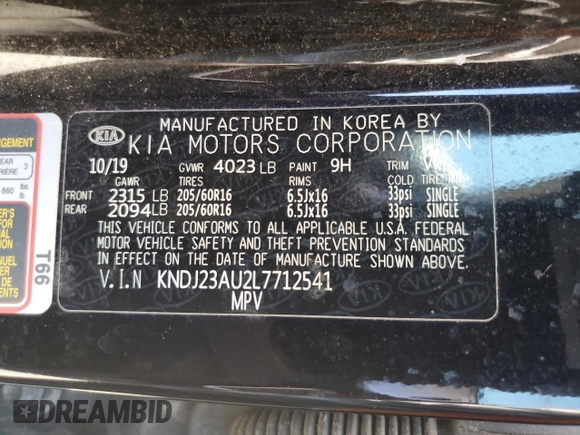 2020 Kia Soul S with VIN KNDJ23AU2L7712541, listed as a Copart auction lot 54820135 with 162,393 mi miles and Salvage Title. Bid and sale history available at DreamBid. Image 13.
