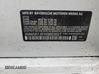 2019 BMW 3 Series 330i xDrive with VIN 3MW5R7J51K8B03027, listed as a Copart auction lot 57386065 with 55,688 mi miles and Salvage title. Bid and sale history available at DreamBid. Image 12.
