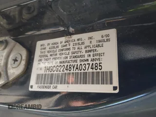 2000 Honda Accord LX z VIN 1HGCG2248YA037485, wystawiony jako IAAI lot #41152127 z przebiegiem Nie podano mil oraz . Historia ofert i sprzedaży dostępna na DreamBid. Obrazek 8.