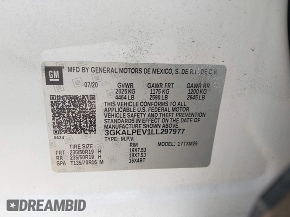 2020 GMC Terrain SLT with VIN 3GKALPEV1LL297977, listed as a IAAI auction lot 42411788 with 125,438 mi miles and . Bid and sale history available at DreamBid. Image 9.