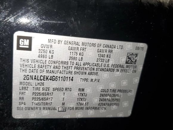 2016 Chevrolet Equinox LT with VIN 2GNALCEK4G6110114, listed as a Copart auction lot 49142935 with 157,483 mi miles and Clean Title. Bid and sale history available at carsss.com. Image 13.