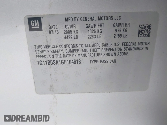2016 Chevrolet Malibu Limited LS with VIN 1G11B5SA1GF104613, listed as a IAAI auction lot 41180654 with 113,464 mi miles. Bid and sale history available at carsss.com. Image 9.