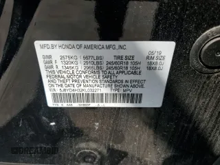 2019 Acura MDX z VIN 5J8YD4H32KL032271, wystawiony jako Copart lot #59974225 z przebiegiem 114 105 mil mil oraz Szkoda całkowita • Salvage title. Historia ofert i sprzedaży dostępna na DreamBid. Obrazek 13.