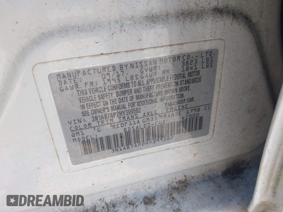 2017 Nissan Sentra S с VIN 3N1AB7AP2HY399582, выставлен на аукционе IAAI как лот 42202940 с пробегом 187 470 миль миль и . История ставок и продаж доступна на DreamBid. Изображение 9.