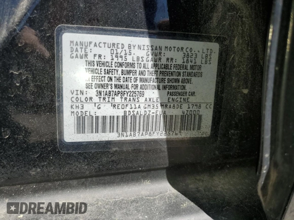 2015 Nissan Sentra SV with VIN 3N1AB7AP8FY225769, listed as a Copart auction lot 50708905 with 163,815 mi miles and Salvage Title. Bid and sale history available at carsss.com. Image 14.