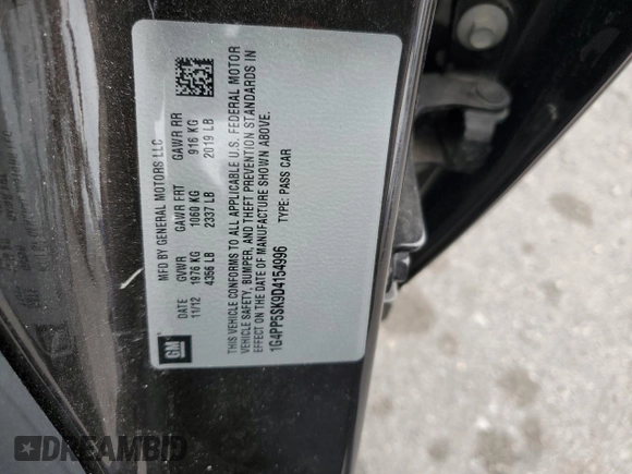 2013 Buick Verano with VIN 1G4PP5SK9D4154996, listed as a Copart auction lot 51346035 with 38,088 mi miles and Salvage Title. Bid and sale history available at carsss.com. Image 12.