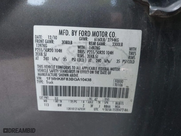 2011 Ford Explorer Limited with VIN 1FMHK8F83BGA10438, listed as a IAAI auction lot 41435283 with 172,128 mi miles. Bid and sale history available at carsss.com. Image 9.