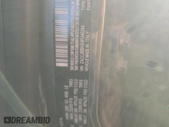2017 Jeep Renegade Altitude with VIN ZACCJBBH3HPG45384, listed as a Copart auction lot 78952154 with 51,161 mi miles and Salvage title. Bid and sale history available at DreamBid. Image 13.