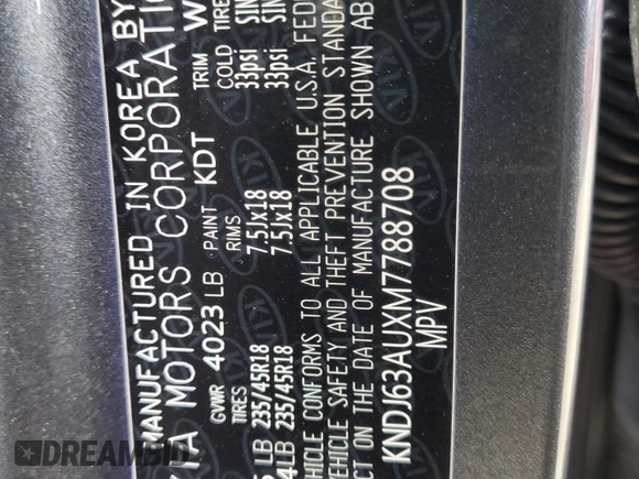 2021 Kia Soul GT-Line with VIN KNDJ63AUXM7788708, listed as a Copart auction lot 49803175 with 47,564 mi miles and Salvage Title. Bid and sale history available at DreamBid. Image 12.
