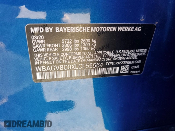 2020 BMW 8 Series M850i with VIN WBAGV8C0XLCE55564, listed as a Copart auction lot 54543135 with 45,704 mi miles and Salvage title. Bid and sale history available at DreamBid. Image 12.
