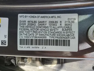 2019 Honda Accord Sport with VIN 1HGCV1F36KA043505, listed as a Copart auction lot 52992535 with 110,742 mi miles and Salvage Title. Bid and sale history available at DreamBid. Image 12.
