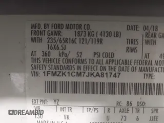 2018 Ford Transit XL с VIN 1FMZK1CM7JKA81747, выставлен на аукционе IAAI как лот 42143608 с пробегом 20 981 миль миль и . История ставок и продаж доступна на DreamBid. Изображение 9.