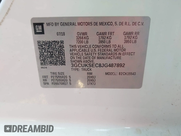 2018 Chevrolet Silverado 1500 LTZ with VIN 3GCUKSEC8JG487892, listed as a IAAI auction lot 41488036 with 142,559 mi miles. Bid and sale history available at carsss.com. Image 9.
