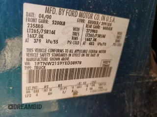 2000 Ford Super Duty F-250 XL with VIN 1FTNW21S9YED38978, listed as a Copart auction lot 81680254 with 197,016 mi miles and Salvage Title. Bid and sale history available at carsss.com. Image 14.