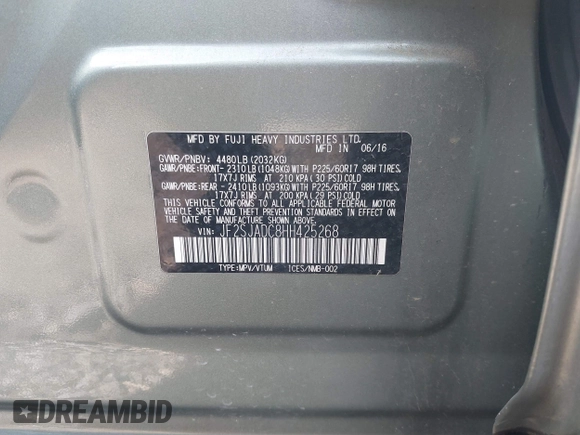 2017 Subaru Forester Premium with VIN JF2SJADC8HH425268, listed as a IAAI auction lot 41962029 with 158,077 mi miles. Bid and sale history available at carsss.com. Image 9.