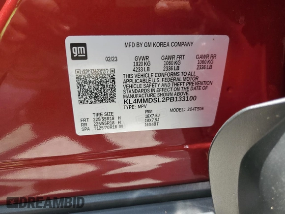 2023 Buick Encore GX Select with VIN KL4MMDSL2PB133100, listed as a Copart auction lot 56519435 with 52,287 mi miles and Salvage title. Bid and sale history available at DreamBid. Image 14.