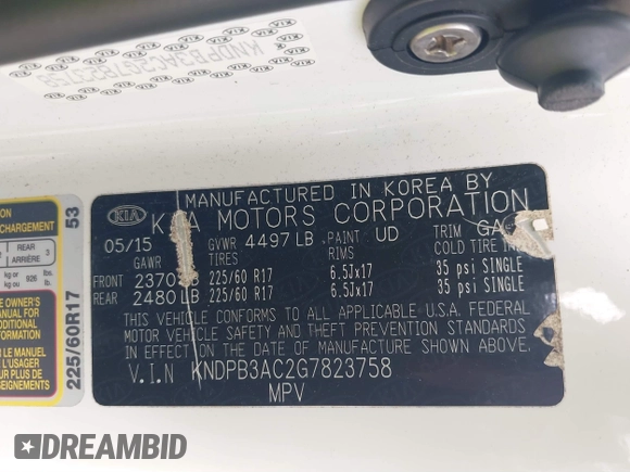 2016 Kia Sportage LX with VIN KNDPB3AC2G7823758, listed as a IAAI auction lot 41690714 with 151,687 mi miles. Bid and sale history available at carsss.com. Image 9.