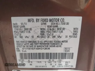 2011 Ford F-150 XL with VIN 1FTFW1EFXBKD12636, listed as a IAAI auction lot 42355469 with Not provided miles and . Bid and sale history available at DreamBid. Image 9.